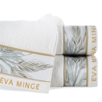 EVA MINGE Ręcznik EVA 17 z puszystej bawełny z bordiurą zdobioną designerskim nadrukiem 30 x 50 cm biały,jasnoszary