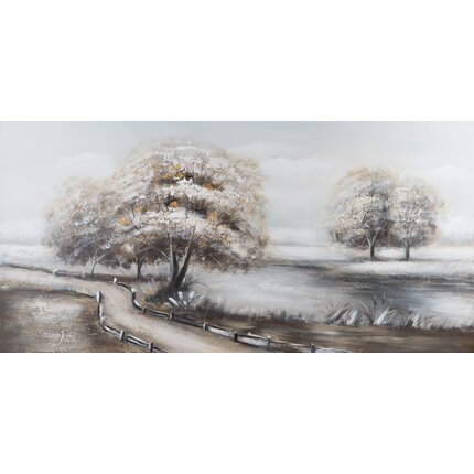 Obraz CALM 2 ręcznie malowany na płótnie pejzaż z drogą 120 x 60 cm szary,beżowy