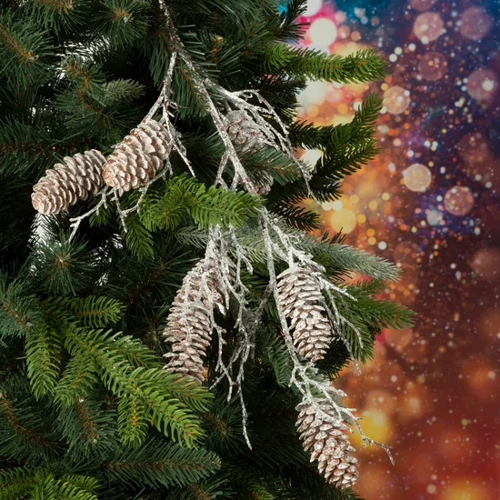 Zimowa gałązka dekoracyjna z naturalnymi szyszkami - 10 x 80 cm - jasnobrązowy