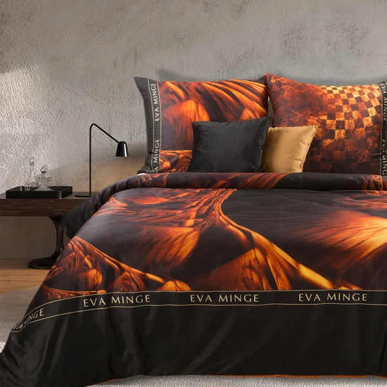 EVA MINGE Komplet pościeli SIMONA z najwyższej jakości makosatyny bawełnianej z designerskim nadrukiem i logo - 220 x 200 cm - pomarańczowy