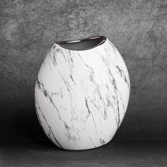 Wazon ceramiczny SANA  z marmurkowym wzorem - 18 x 9 x 20 cm - biały