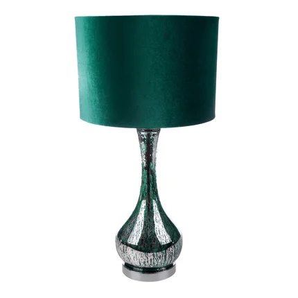 Lampa stołowa ADA na szklanej podstawie z ciemnozielonego szkła z welwetowym abażurem Lampa stołowa ADA na szklanej podstawie z ciemnozielonego szkła z welwetowym abażurem - ∅ 36 x 69 cm