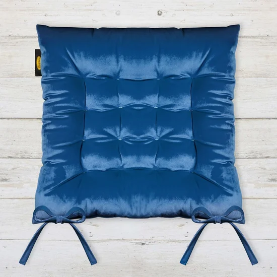 Dwustronna welwetowa poduszka siedziskowa na krzesło z szesnastoma pikowaniami, gramatura 260 g/m2 - 40 x 40 x 6 cm - ciemnogranatowy