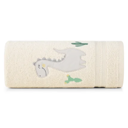 Ręcznik kąpielowy 50x90 cm bawełniany kolor kremowy aplikacja z dinozaurami 450 g/m2 BABY 40 Ręcznik kąpielowy 50x90 cm bawełniany kolor kremowy aplikacja z dinozaurami 450 g/m2 BABY 40 - 50 x 90 cm