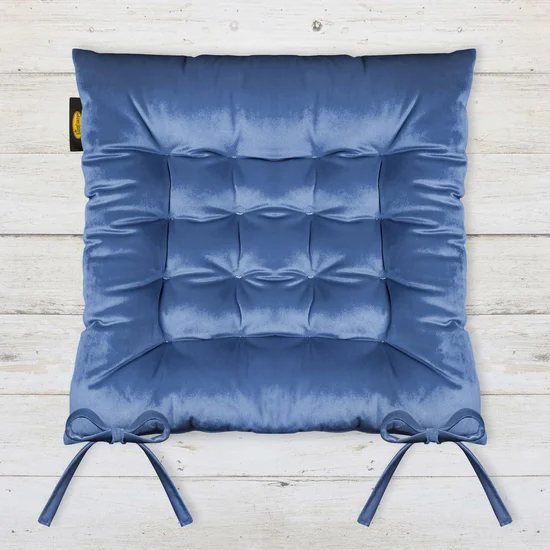 Dwustronna welwetowa poduszka siedziskowa na krzesło z szesnastoma pikowaniami, gramatura 300 g/m2 - 40 x 40 x 6 cm - niebieski