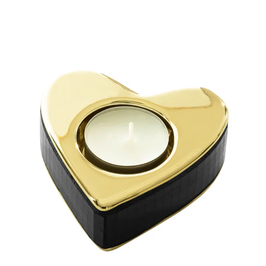 Ceramiczny świecznik dekoracyjny w kształcie serca - 9 x 9 x 3 cm - czarny
