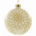 Bombka szklana ręcznie zdobiona złotym brokatowym wzorem kwiatów - ∅ 8 cm - biały 2