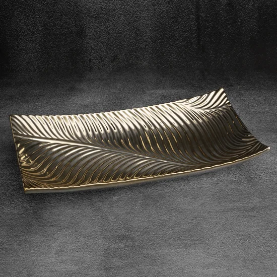 Patera ceramiczna SENA z wytłaczanym wzorem, złota - 35 x 20 x 6 cm - złoty