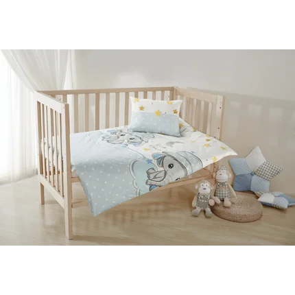 Pościel dziecięca KID bawełniana z nadrukiem z motywem niebieskich słoników Pościel dziecięca KID bawełniana z nadrukiem z motywem niebieskich słoników - 100 x 135 cm