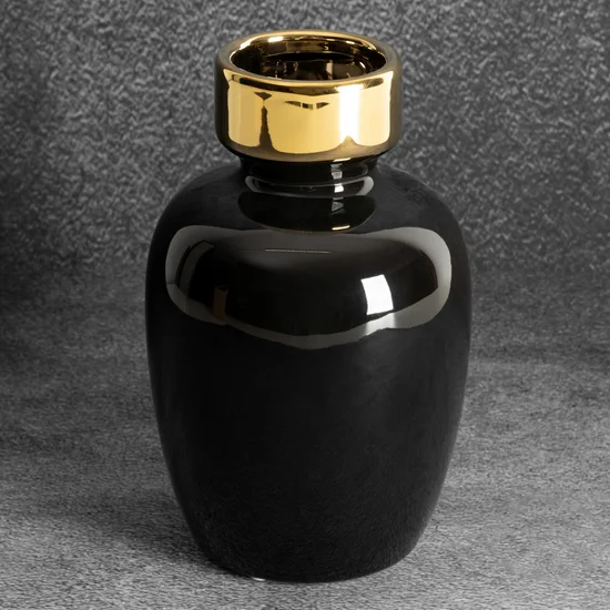 Wazon ceramiczny czarno-złoty - ∅ 12 x 20 cm - czarny