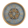 Duży dekoracyjny zegar ścienny z rzymskimi cyframi i ruchomymi kołami zębatymi, styl vintage, 51 cm średnicy - 51 x 6 x 51 cm - niebieski 1