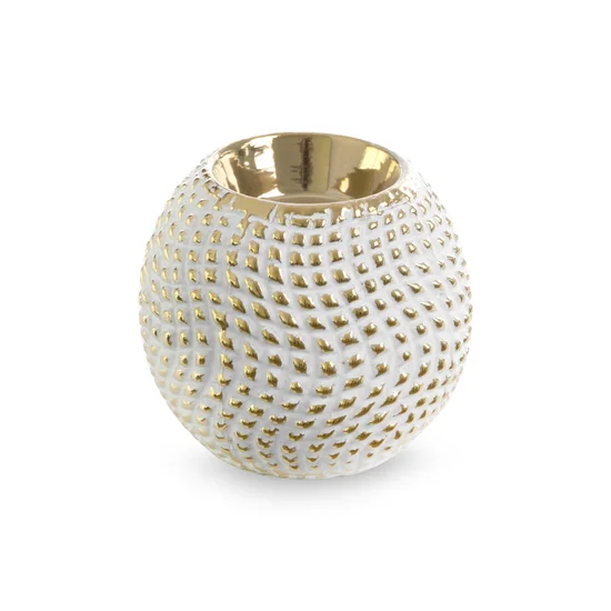 Świecznik ceramiczny VERDA  z drobnym wytłaczanym wzorem - ∅ 9 x 8 cm - biały