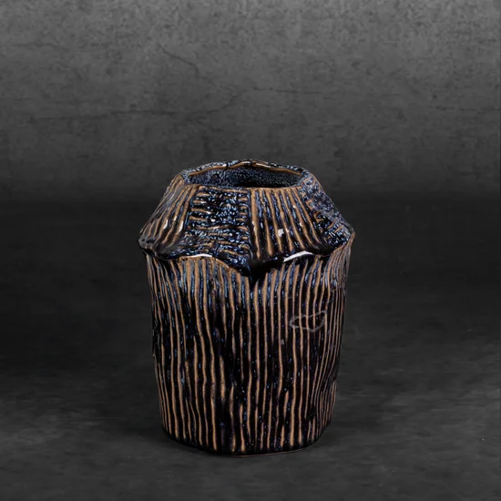 Wazon ceramiczny ALDA o nieregularnym kształcie w stylu boho - ∅ 16 x 21 cm - granatowy