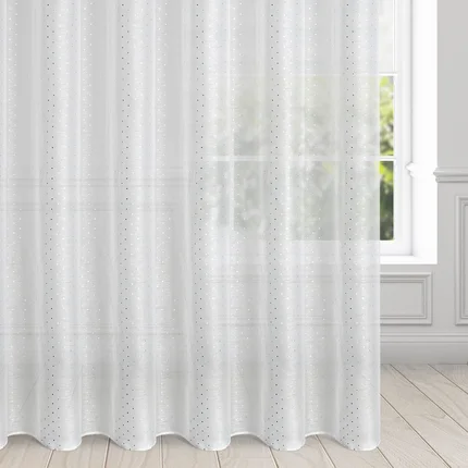 Firana gotowa SIBEL z srebrnym nadrukiem drobnych kwadracików Firana gotowa SIBEL z srebrnym nadrukiem drobnych kwadracików - 400 x 250 cm