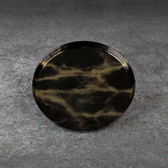 Patera ADA ze szkła artystycznego ze złotym marmurowym wzorem - ∅ 21 x 2 cm - czarny