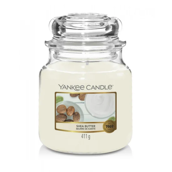 YANKEE CANDLE - Średnia świeca zapachowa w słoiku - Shea Butter - ∅ 11 x 13 cm - biały