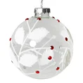Bombka szklana transparentna z motywem białych gałązek dekorowanych czerwonymi kryształkami - ∅ 8 cm - biały 2