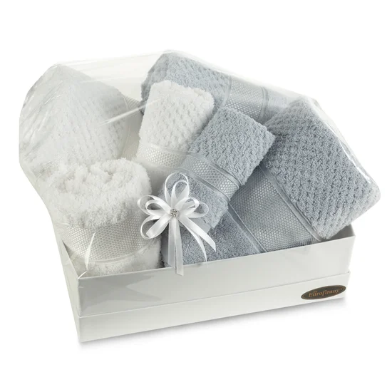 Zestaw prezentowy - 6 szt ręczników o ryżowej strukturze, efektowny prezent na każdą okazję - 50 x 40 x 30 cm - biały
