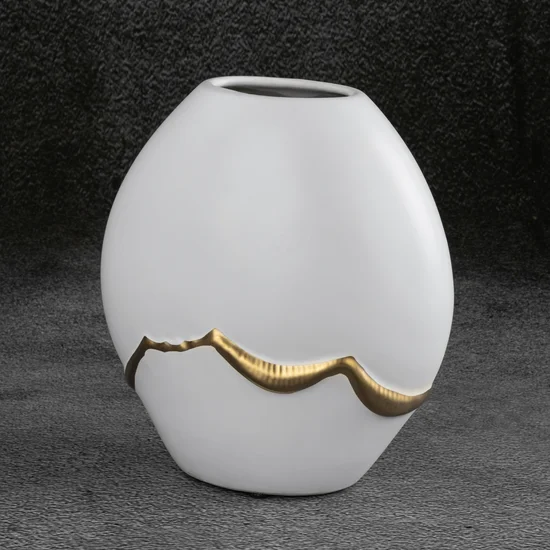 Wazon ceramiczny EBRU biało-złoty - 18 x 10 x 20 cm - biały