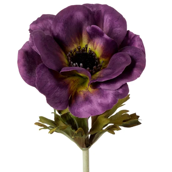 ANEMON kwiat sztuczny dekoracyjny z płatkami z jedwabistej tkaniny - 53 cm - fioletowy