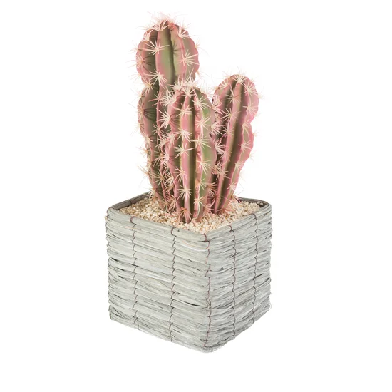 Kwiat sztuczny dekoracyjny kaktus w doniczce - dł. 20 cm wys. 49 cm - różowy