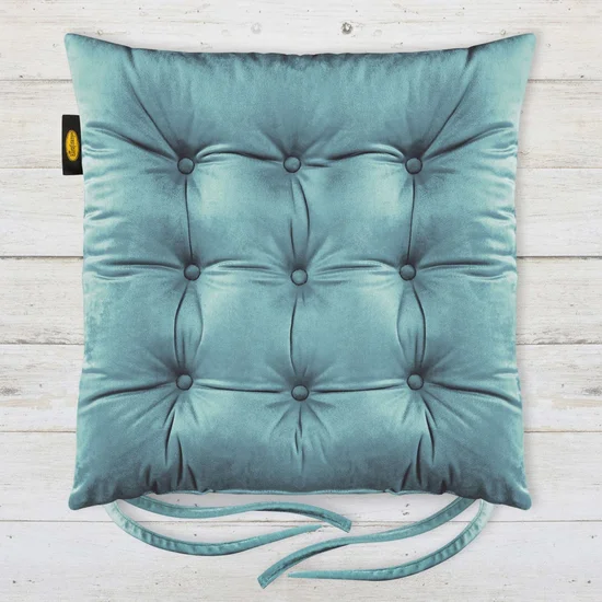 Dwustronna welwetowa poduszka siedziskowa na krzesło z dziewięcioma pikowaniami, gramatura 260 g/m2 - 40 x 40 x 6 cm - morski