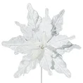 Świąteczny kwiat dekoracyjny z welwetu zdobiony brokatem - 22 cm - biały 2