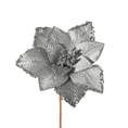 Świąteczny kwiat dekoracyjny z welwetowej tkaniny z wytłaczanymi płatkami i cekinami - 20 x 20 cm - srebrny 2