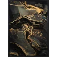 Obraz AURORA  abstrakcyjny ze złotym nadrukiem na czarnym tle - 53 x 73 cm - grafitowy 1