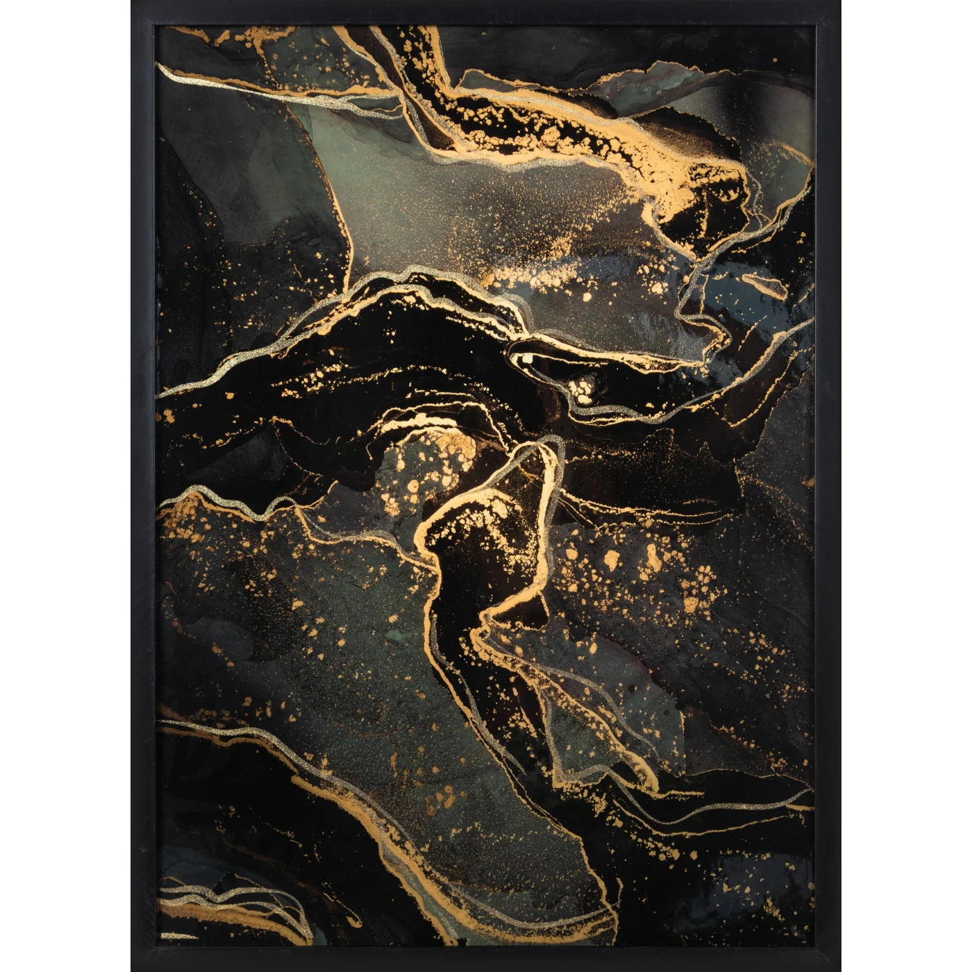 Obraz AURORA  abstrakcyjny ze złotym nadrukiem na czarnym tle