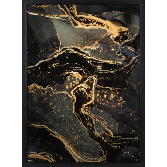 Obraz AURORA  abstrakcyjny ze złotym nadrukiem na czarnym tle - 53 x 73 cm - grafitowy