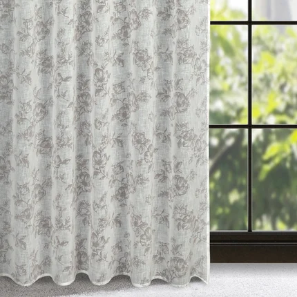 Dekoracja WIKI z lekkej etaminy w stylu eco z kwiatowym nadrukiem Dekoracja WIKI z lekkej etaminy w stylu eco z kwiatowym nadrukiem - 140 x 270 cm