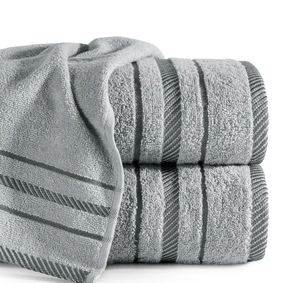 Ręcznik bawełniany KORAL z bordiurą podkreśloną  żakardowymi paseczkami - 30 x 50 cm - srebrny