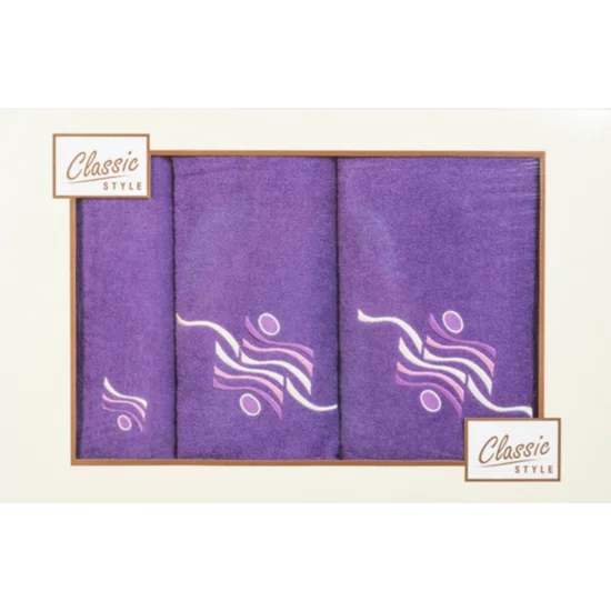 Komplet ręczników VICTOR z haftem w kartonowym opakowaniu - 30x50, 50x90, 70x140 cm - fioletowy