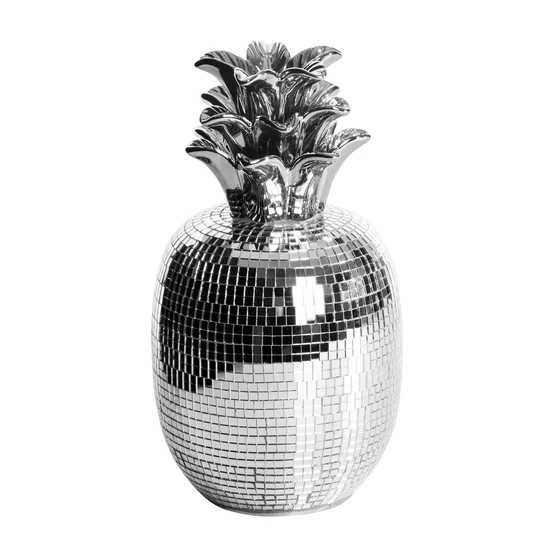 Ananas  - srebrna  figurka ceramiczna dekorowana szkiełkami w stylu glamour - ∅ 11 x 16 cm - srebrny