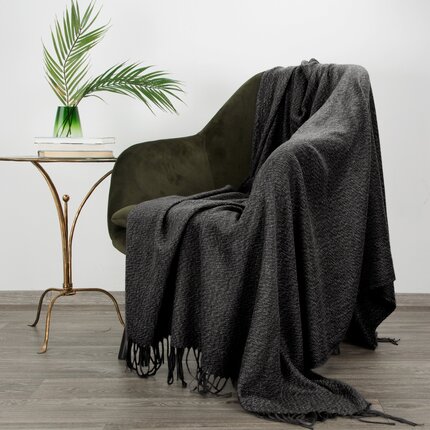 EUROFIRANY PREMIUM Koc AKRYL 5 miękki w dotyku koc z drobnym strukturalnym wzorem i frędzlami 125 x 160 cm stalowy | Eurofirany