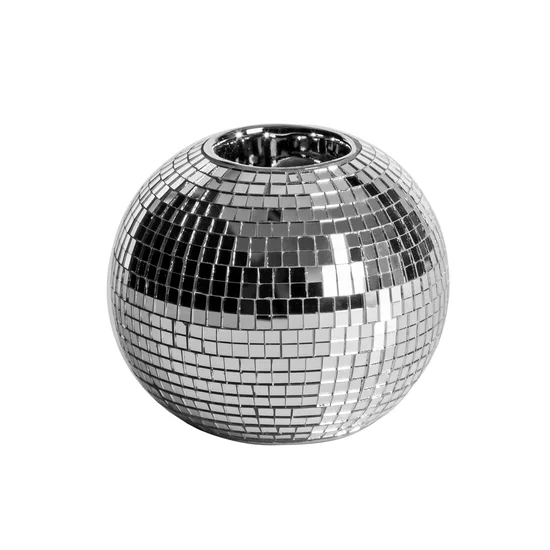 Świecznik ceramiczny w kształcie kuli dekorowany lustereczkami w stylu glamour srebrny - ∅ 12 x 10 cm - srebrny