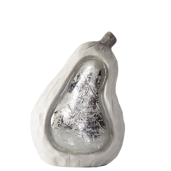 Figurka ceramiczna PEAR błyszcząca srebrzysta gruszka - 8 x 5 x 12 cm - srebrny