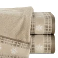 Ręcznik HOLLY 01 świąteczny z żakardową bordiurą  w kratę i haftem ze śnieżynkami - 50 x 90 cm - jasnobeżowy 1