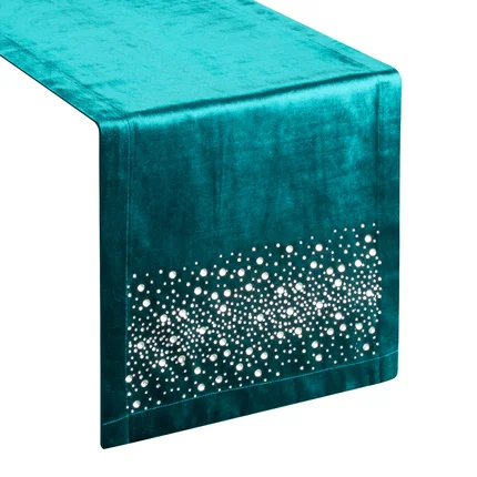 Bieżnik ROYAL 2 z gładkiego welwetu z cyrkoniami ciemnoturkusowy Bieżnik ROYAL 2 z gładkiego welwetu z cyrkoniami ciemnoturkusowy - 35 x 140 cm