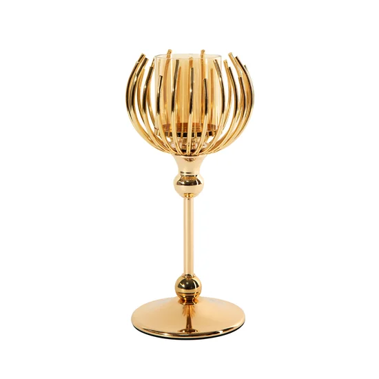 Świecznik ROSSI ze szkła i  metalu o nowoczesnej formie złoty - ∅ 12 x 24 cm - złoty