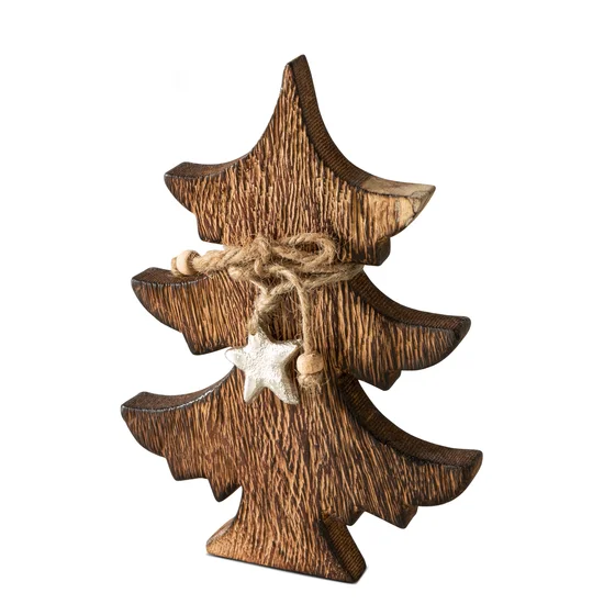 Figurka świąteczna drewniana choinka w stylu eko - 15 x 2 x 20 cm - brązowy
