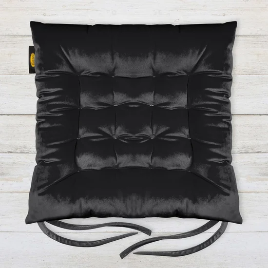 Dwustronna welwetowa poduszka siedziskowa na krzesło z szesnastoma pikowaniami, gramatura 260 g/m2 - 40 x 40 x 6 cm - czarny