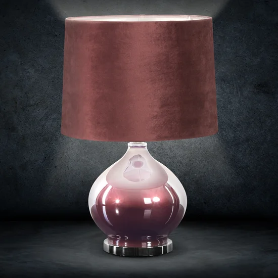 Lampa stołowa BETH na kulistej podstawie łączącej perłowe szkło i metal z welwetowym abażurem - 35 x 14 x 53 cm - bordowy
