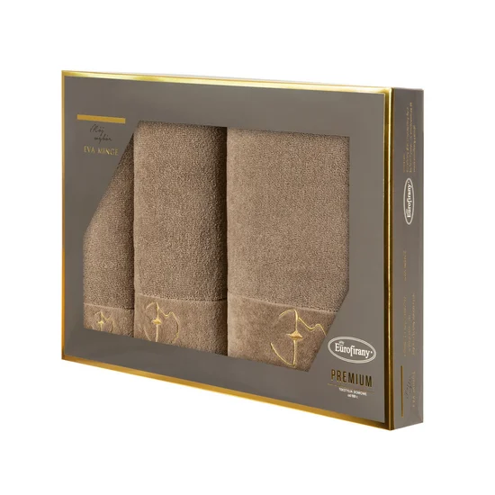 EVA MINGE Komplet ręczników GAJA w eleganckim opakowaniu, idealne na prezent - 46 x 36 x 7 cm - beżowy