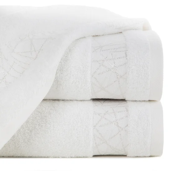 Ręcznik bawełniany NIKA 50x90 cm z żakardową bordiurą z geometrycznym wzorem podkreślonym srebrną nicią, biały - 50 x 90 cm - biały