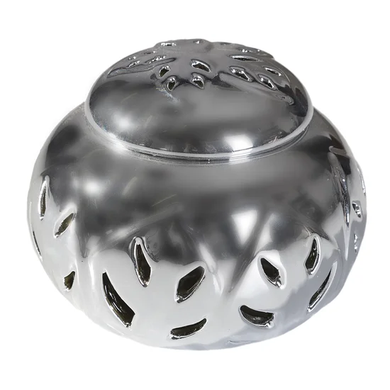 Pojemnik ceramiczny z przykrywką LETO ażurowy - ∅ 12 x 8 cm - srebrny