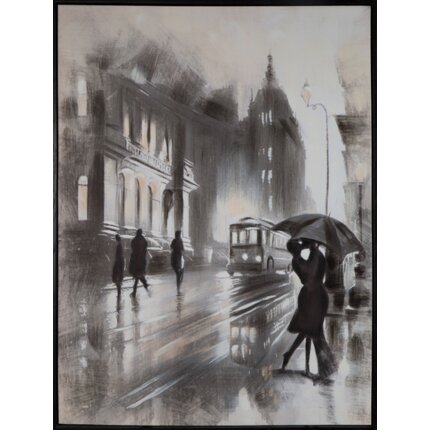 Obraz UMBRELLA ręczni malowany na płótnie oprawiony w ramę 60 x 80 cm biały,popielaty | Eurofirany