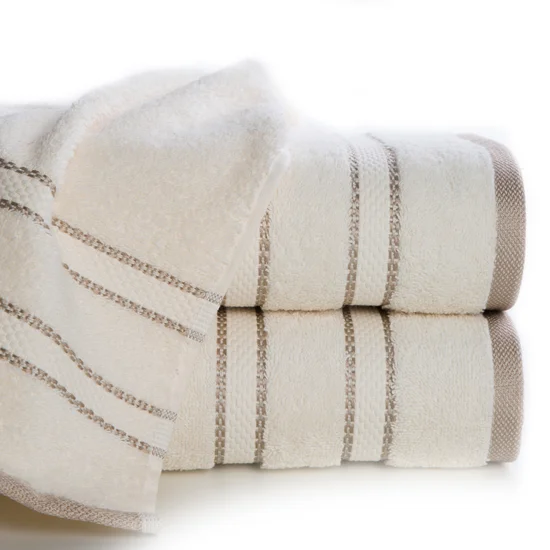 Ręcznik KRISTI z żakardową bordiurą w pasy - 100 x 150 cm - kremowy