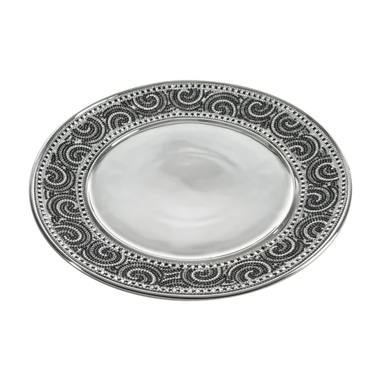 Patera PETRA z porcelany zdobiona kryształami - ∅ 30 x 2 cm - srebrny
